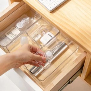 Transparent Drawer Organizer Kitchen Utensil Organizer Storage Box Cutout Handle NO LID/COVER
