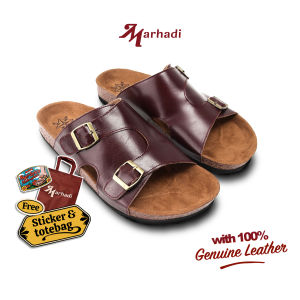 Sendal Pria Marhadi Sandal Slide Kulit Genuine Leather - Karten Maroon
