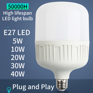 E27 LED Bulb High Brightness 5W 10W 20W 30W 40W Daylight 6500K AC 220V LED Lamp Energy Saving Plug and Play 50000H Life Span