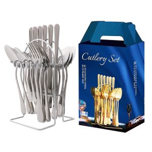 [SG STOCK] 24Pcs Dinnerware Set Stainless Steel Cutlery Set Kitchen Mirror Gold Tableware Set Knife Fork Spoon Dinner Set