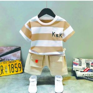Setelan anak kevatie/kaos salur/motif belang anak SET dan celana baby canvas Usia 6bln-5tahun