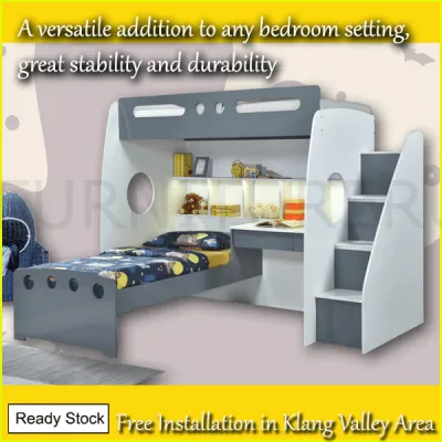 MidYear Sale🎉Victoria Single over Single Bunk Bed with Desk & Drawers & Shelves. Free installation in Klang Valley.