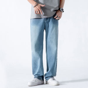 JOJO BOY พร้อมส่ง กางเกงยีนส์ทรงตรงสีน้ำเงินซักผ้า สไตล์เกาหลี เทรนด์แฟชั่น ลำลองและอเนกประสงค์ สไตล์พื้นฐาน ดูสูงและดูผอม