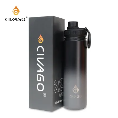 CIVAGO (18/22/32/40oz) Wide Mouth with Sport Lid Vacuum Insulated Tumbler Hot And Cold Drinking Water Bottle