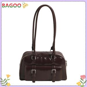 [BAGOO]Boston Tote Bag for Women with Multi-Pockets Underarm Bag PU Leather Solid Color Hobo Bag Handbag for Work Travel