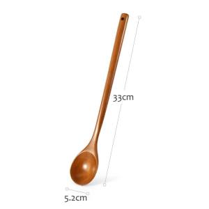 [XnMus.] 1Pcs Long Spoon Wooden Korean Style Natural Wood Long Handle Round Spoons For Soup Cooking Mixing Stir Spoon Dessert Spoon