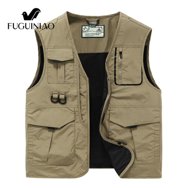Men's Casual Outdoor Work Fishing Travel Photo Cargo Vest Jacket Multi  Pockets 