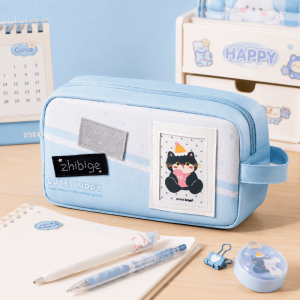 NJJU Cute Polka Dot Cat Pen Case Portable Kawaii Embroidery Pencil Holder Pencil Bag with Handle Cartoon Stationery Bag School Supplies