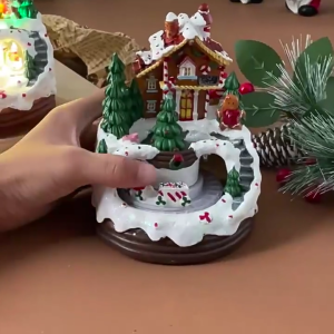 Christmas Cabin Music Box with Rotating Train LED Light for Boy Girl Men Women Birthday Valentien Day Christmas Present