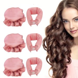 3 Sets/6pcs Satin Heatless Hair Curlers - Pillow Soft Rollers with Hair Caps & Headband No Heat Overnight Curling for All Hair Types Travel-Friendly