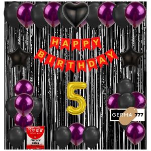 Set Dekorasi Backdrop Pesta Balon Ulang Tahun Anak Banner Happy Birthday Merah Tirai Ultah Hitam