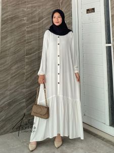 Gamis Rayon Polos Kancing Delina Standar Jumbo | Dress Rayon Twill Polos Kancing | Homeydress Remaja Polos