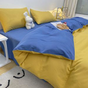 Japanese Style Simple Four-Piece Set Solid Color Mixed Quilt Cover Student Room Dormitory Bed Single Bed Bedding Three-Piece Set LZD