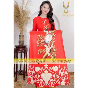 Bộ 3 Áo Dài Truyền Thống Hoạ Tiết Hồng Hạc Phối Cây Trúc Lụa Habutai Cao Cấp Mã K03 - Áo dài Xuân Quỳnh