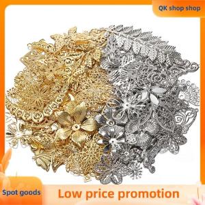 ✨QK shop✨ 50g lot Mixed Metal Flower Leaves Filigree Wraps Connectors Pendant Beads Caps Charms for DIY Jewelry Making Craft Supplies