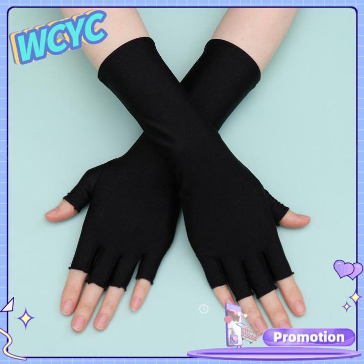 Sunscreen Protection Fingerless Long Gloves Women Arm Cool Summer Solid ...