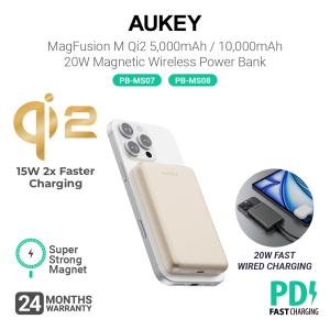 [3C | CCC Certified] Aukey PB-MS07/PB-MS08 Qi2 5000mAh/10000mAh Slim Portable Fast Charging Magnetic Wireless Power Bank (24 Months Warranty)