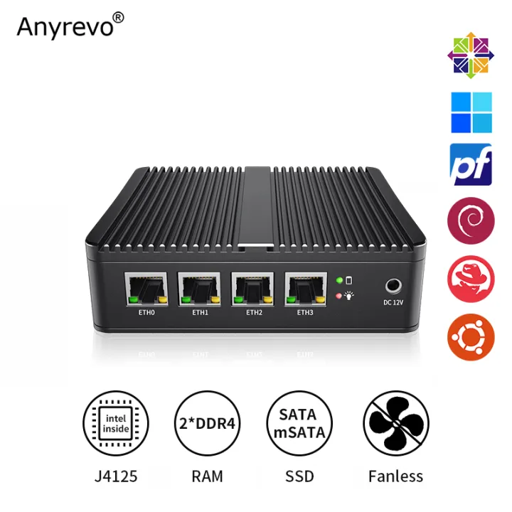 Fanless Mini pc 4xIntel I226-V 2.5G LAN Sofe Router Intel Celeron N4100 ...