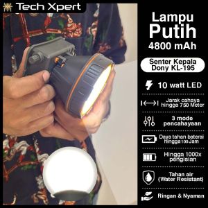 SENTER KEPALA DONY KL-195 LED 10 WATT DIMMER SUPER TERANG CAHAYA KUNING & PUTIH ANTI AIR