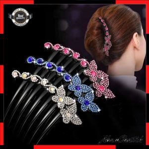 Sirkam Sanggul Rambut Pesta 10.5cm Impor dengan Aksesoris Permata Warna Hitam 7 Taring Diamonds Hair Comb