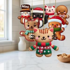 Hmeme 8 16ชิ้น2D การ์ตูนน่ารักแบนขนมปังขิงต้นไม้แมวตกแต่งต้นคริสต์มาสแขวนเครื่องประดับจี้ตกแต่ง