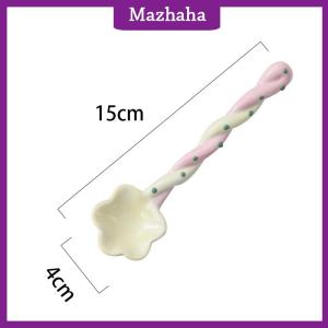 Mazhaha 1Pc Long Handle Spoon Cute Ice Cream Hand Painted Dessert Spoon with Long Handle Kitchen Tableware Accessories