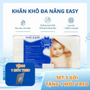 Set 3 gói khăn khô EASY 300gam + Tặng 1 móc treo khăn vải khô đa năng khăn tẩy trang khăn lau mặt. An toàn tuyệt đối cho da nhạy cảm