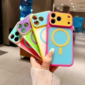 Cute Color Block Phone Case For iPhone 17 16 15 14 13 Pro Max Plus Shockproof Cover with Magnetic Charging Compatible