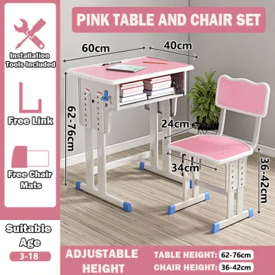【In Stock-ships within 24H】Kid Study Table Set Tutoring Class Desk Set for Kids Adjustable Study Table with Chair & Storage Ideal for Homework & Online Learning Meja Belajar儿童学习桌