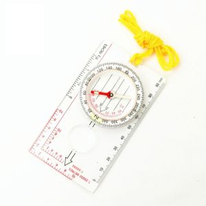 QIXING Portable Outdoor Camping Hiking Wilderness Survival Handheld Mini Ruler Orienteering Thumb Compass Proportional Footprint Tools Transparent Scale Ruler Waterproof Compass Outdoor Navigation Compass Ruler Map Reading Scouts