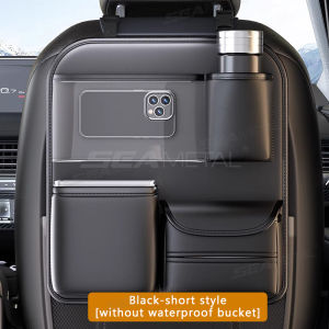 SEAMETAL Leather Car Back Seat Storage Bag Folding Table Trash Can Multifunctional Storage Car Accessories