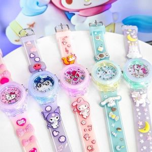 Sanrio นาฬิกาส ่ องสว ่ างสําหรับเด ็ ก Hello Kitty My Melody Kuromi Cinnamoroll Kawaii Anime Series นาฬิกานักเรียนของขวัญวันเกิดเด ็ ก