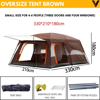 [SG SELLER] CAMPING TENT OVERSIZED WITH ROOM 4-10 PEOPLE LIVING ROOM BED ROOM DOUBLE LAYER LARGE RAINPROOF PANORAMIC