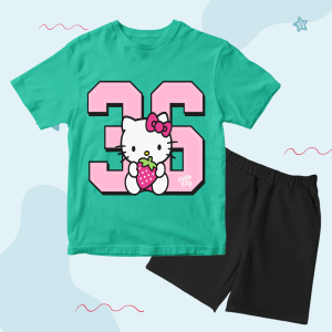 Baju Setelan Distro Anak Perempuan Karakter Number 36 Hello Kitty - Kaos Anak Cewek Lucu 1 - 10Tahun