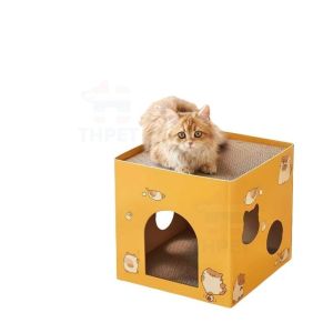 THPET บ้านแมวพับได้ พร้อมแผ่นข่วน ทรงสี่เหลี่ยม แข็งแรง ใช้งานได้ 2 แบบ ขนาดและสีให้เลือก