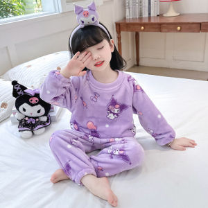 Christmas gifts Halloween Anime Kuromi Childrens Pajamas Sanrio Melody Autumn Winter New Little Girl Kawaii Cartoon Warm Set Fashion Sweet Home Clothes