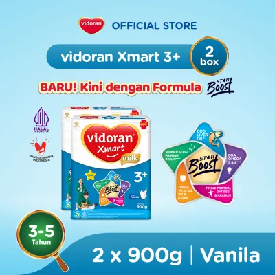 vidoran Xmart 3+ Vanilla 900gr Susu Formula Pertumbuhan Anak 3-5 Tahun - 2 box (Exp : 07.2027)