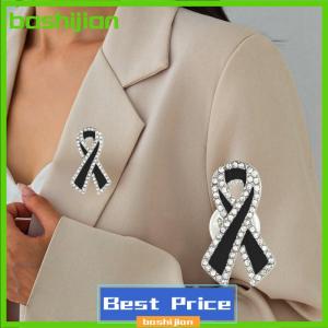 bashijian 1 3 5Pcs Black Rhinestones Ribbon Brooch Funerals Memorial Pin For Woman Men Suit Dress Shirt Accessories Mourning Badge