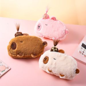 JUTBONG Velvet Pen Bag Zipper Stationery Pen Storage Bag Multifunctional Capybara Pencil Case Student
