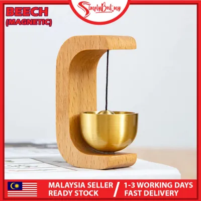 SIMPLYBEST Modern Wooden Brass Door Bell Shopkeeper Minimalist Vintage Hanging Bell for Home Entrance Office Meditation