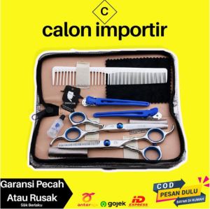 Paket 1 Set Gunting Barber Salon Rambut Lengkap Profesional Stainless Steel All in One Leather Bag