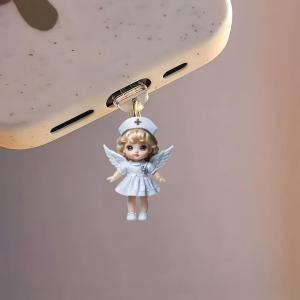 SHUNAICHI 2D Flat Acrylic Angel Fairy Cat Phone Dust Plug Decorative Accessories For Iphone Type-C Interface Dust Plug Hanging Decoration