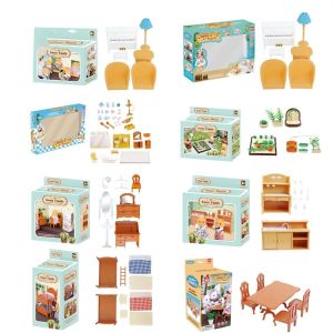 LABAICAI Quà Tặng Con Gái Đồ chơi trẻ em Forest Family Dành cho trẻ em Phòng tắm Vườn Đồ chơi nấu ăn nhà bếp Thu nhỏ Đồ Nội Thất Ngôi nhà búp bê Đồ Nội Thất Đồ chơi giả vờ