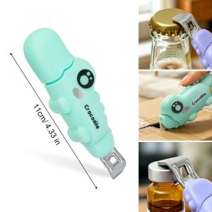 5Pcs 2-in-1 Cartoon Crocodile Bottle Opener / Built-in Box Cutter Unboxing Knife / Magnetic Refrigerator Sticker Beer & Oral Liquid Medicine Vial Cap Remover Portable Pocket Tool