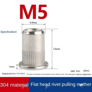 50pcs Stainless Steel Rivet Nut M5 M6 M8 Flat Head Threaded Insert Knurled For Decor Bind Nutsert​