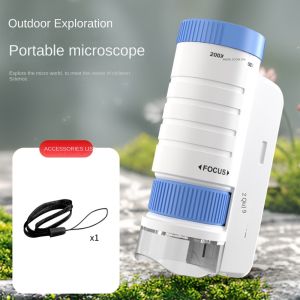 MMLUCK 60-200x phóng đại Kính hiển vi bỏ túi Chạy bằng pin Đèn LED Bộ đồ chơi khoa học cho trẻ em Bộ dụng cụ khoa học Quang học HD Kính hiển vi giáo dục Khám phá ngoài trời