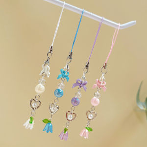 Hmeme โบว์ลิลลี่แห่งหุบเขาประดับด้วยลูกปัดโซ่คล้องโทรศัพท์พวงกุญแจ Y2K หวานสดชื่นจี้ห้อยกระเป๋าเป้สะพายหลังเครื่องประดับห้อยแขวนของขวัญสาวๆ