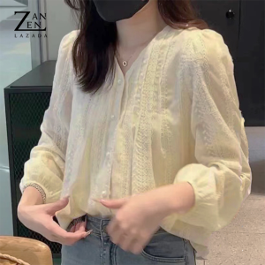 ZANZEN Korean Style Women Loose Lace Long Sleeve Shirt Blouse Top Baju Baju Wanita Lengan Panjang