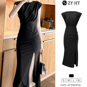 ZYHT EraVogue เดรสผู้หญิง เดรสสีดำ เดรสซาติน เดรสแขนกุด เดรสทำงาน เดรสไฮโซ เดรสวินเทจ เดรสออกงาน เดรสปาร์ตี้ ชุดราตรี 30842
