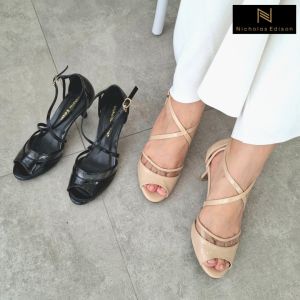 Nicholas Edison Heel Cora Black Peeptoe Heels Mika Glossy Terbaru